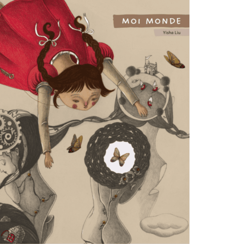 Couverture Moi Monde, fillette en rouge volant entourée de papillons